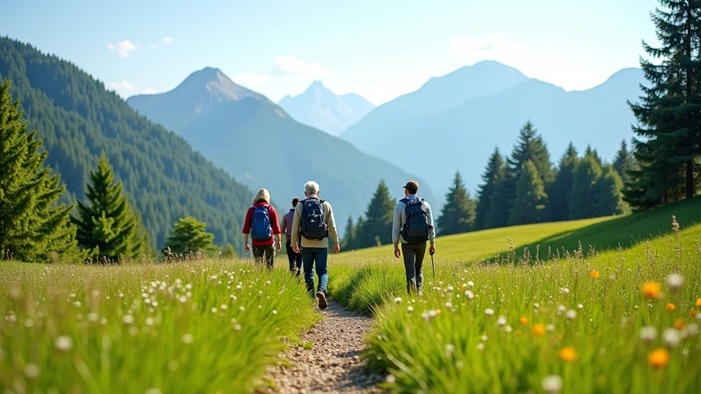 Krkonoše mountains with gentle hiking trail through meadow